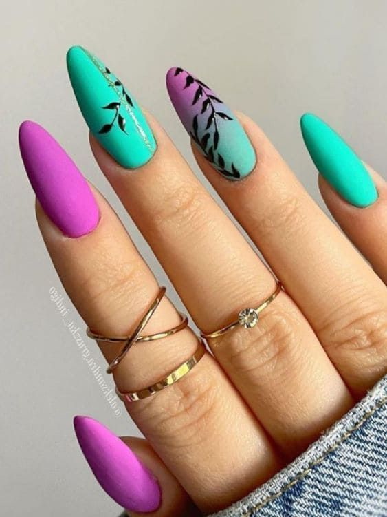 Trending Summer Long Nail Art Ideas 2023 in 2023 | Green nails, Gel nails,  Violet nails