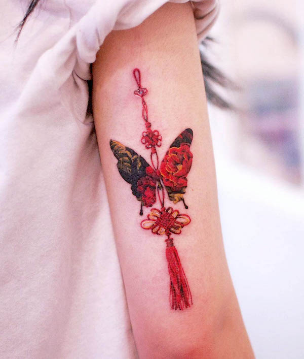 Chinese knot butterfly tattoo by @tattoo.gul