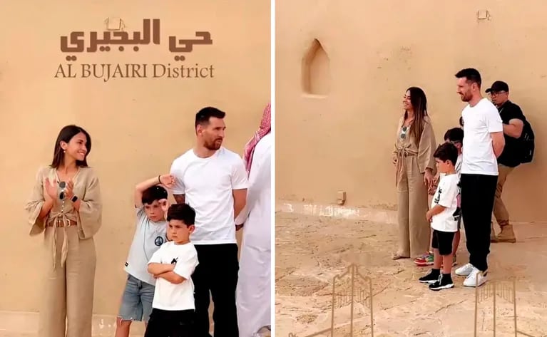 Antonela Roccuzzo y Lionel Messi, junto a sus hijos en la visita a Arabia Saudita