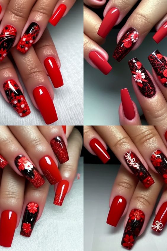 Slay the Season with These Bold Red Coffin Nail Designs