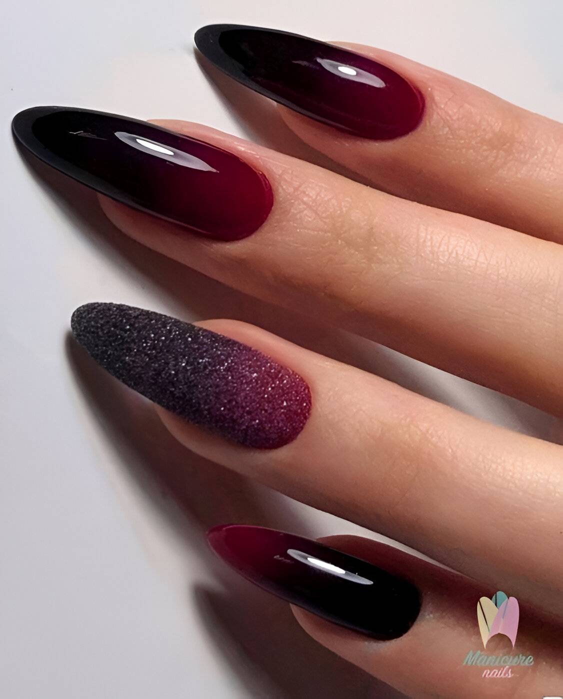 Burgundy And Black Gradient Nails