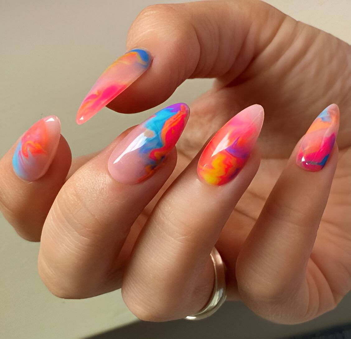 Marbled Colorful Nails