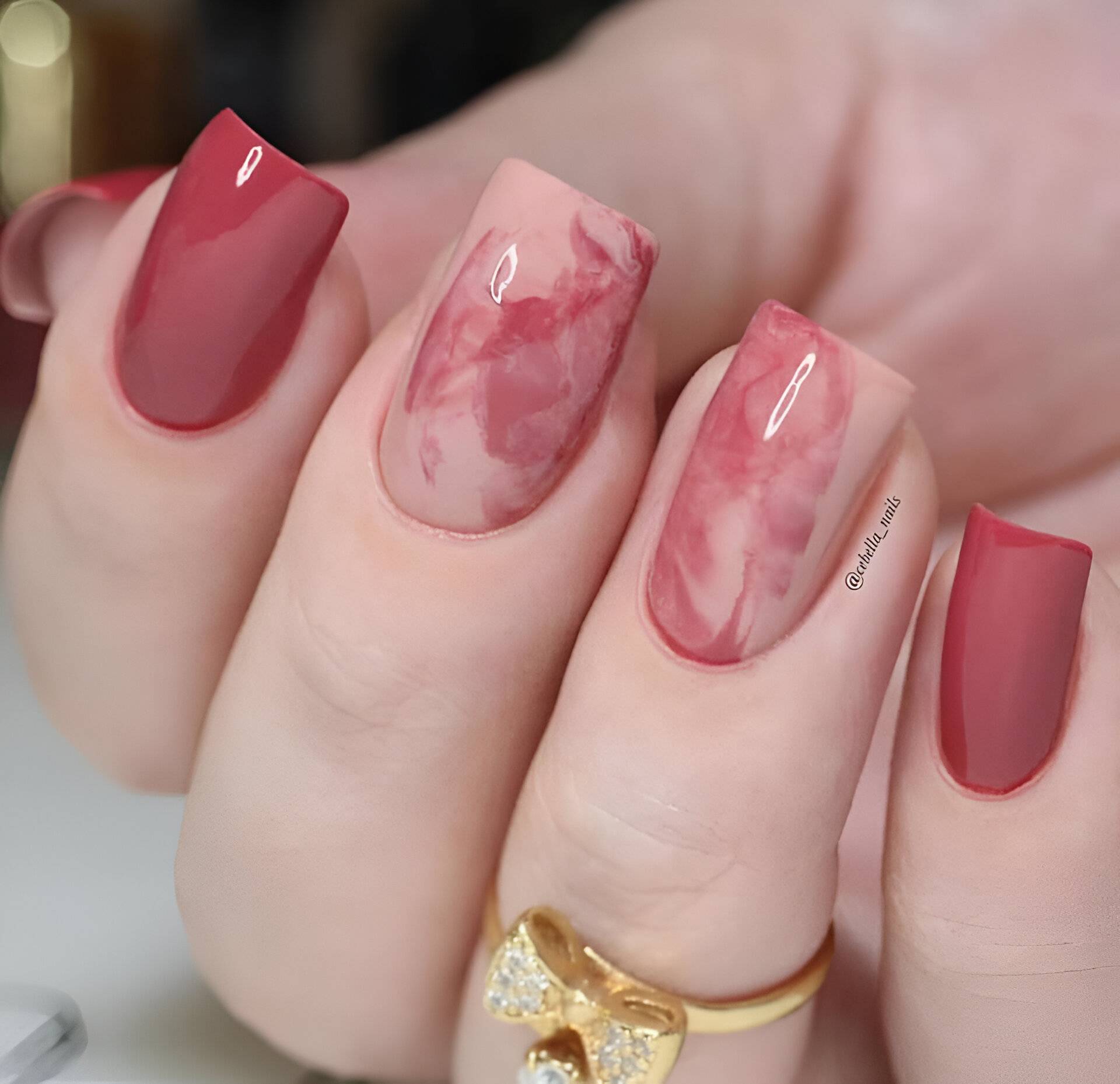 Pink Marbled Colorful Nails