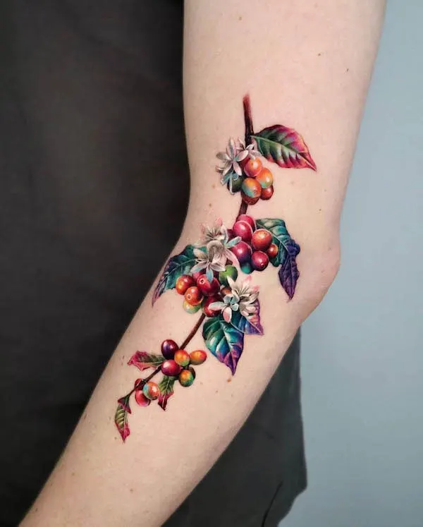 Branch with fruit stunning elbow tattoo by @non_lee_ink