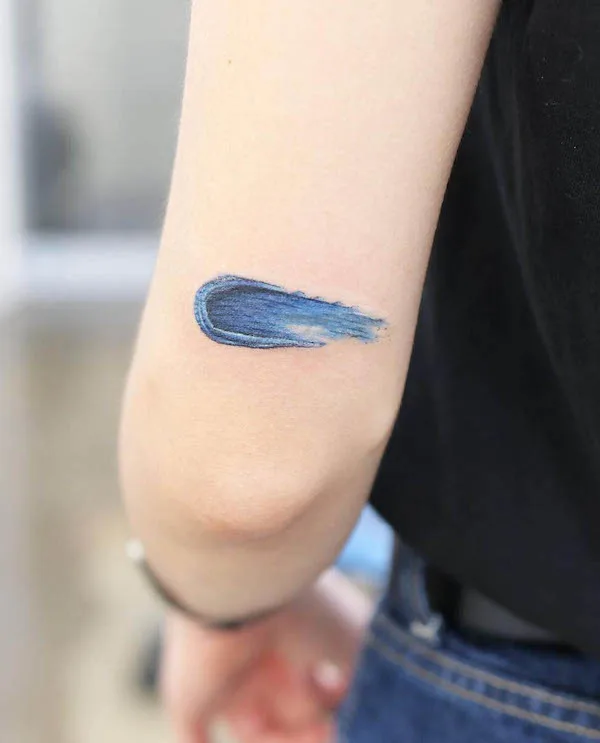Brushstroke elbow tattoo by @wittybutton_tattoo