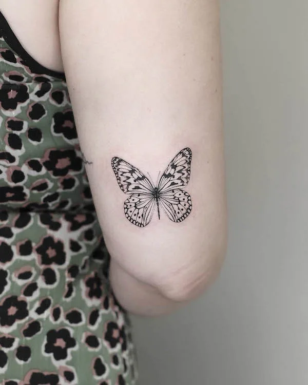 Butterfly above elbow tattoo by @linsey_tattooer