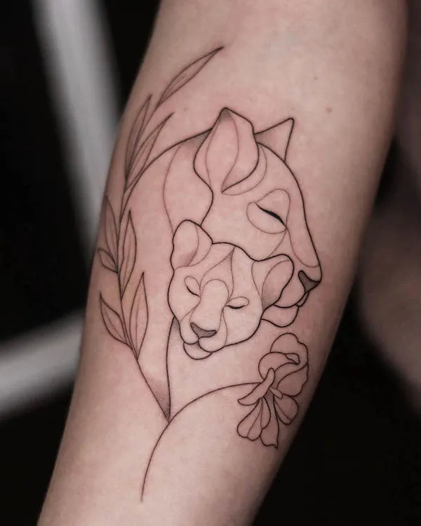 Mother and baby lion outline tattoo by @gaja_tat