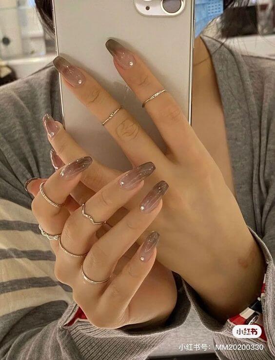 Brown Ombre Coffin Nails