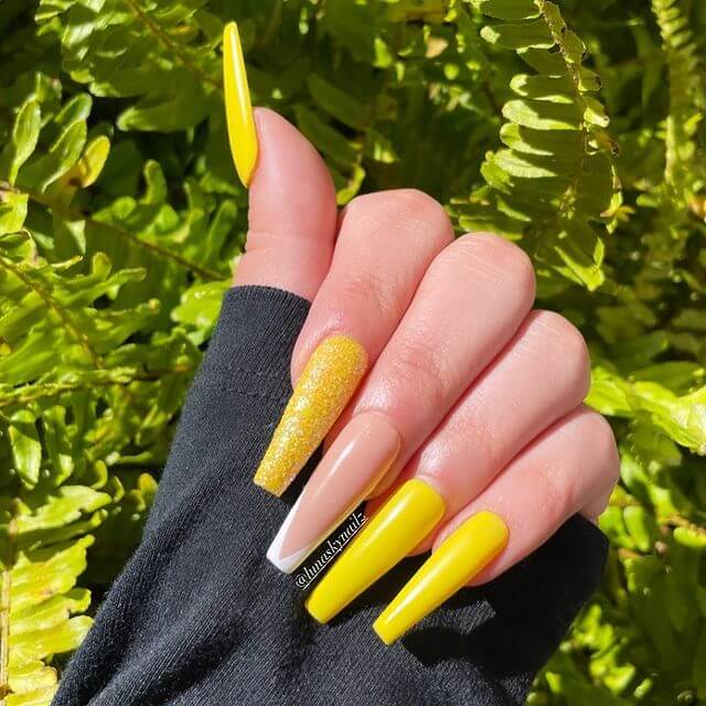 Yellow Coffin Nail Art 