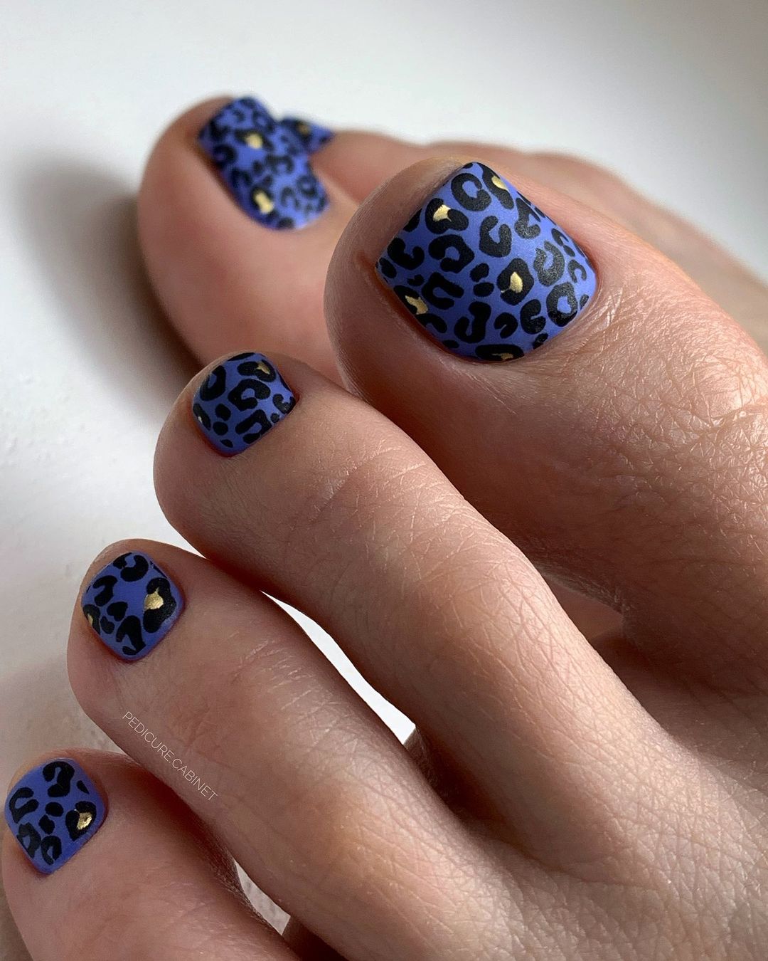 Matte Dark Blue Leopard Design Toe Nails