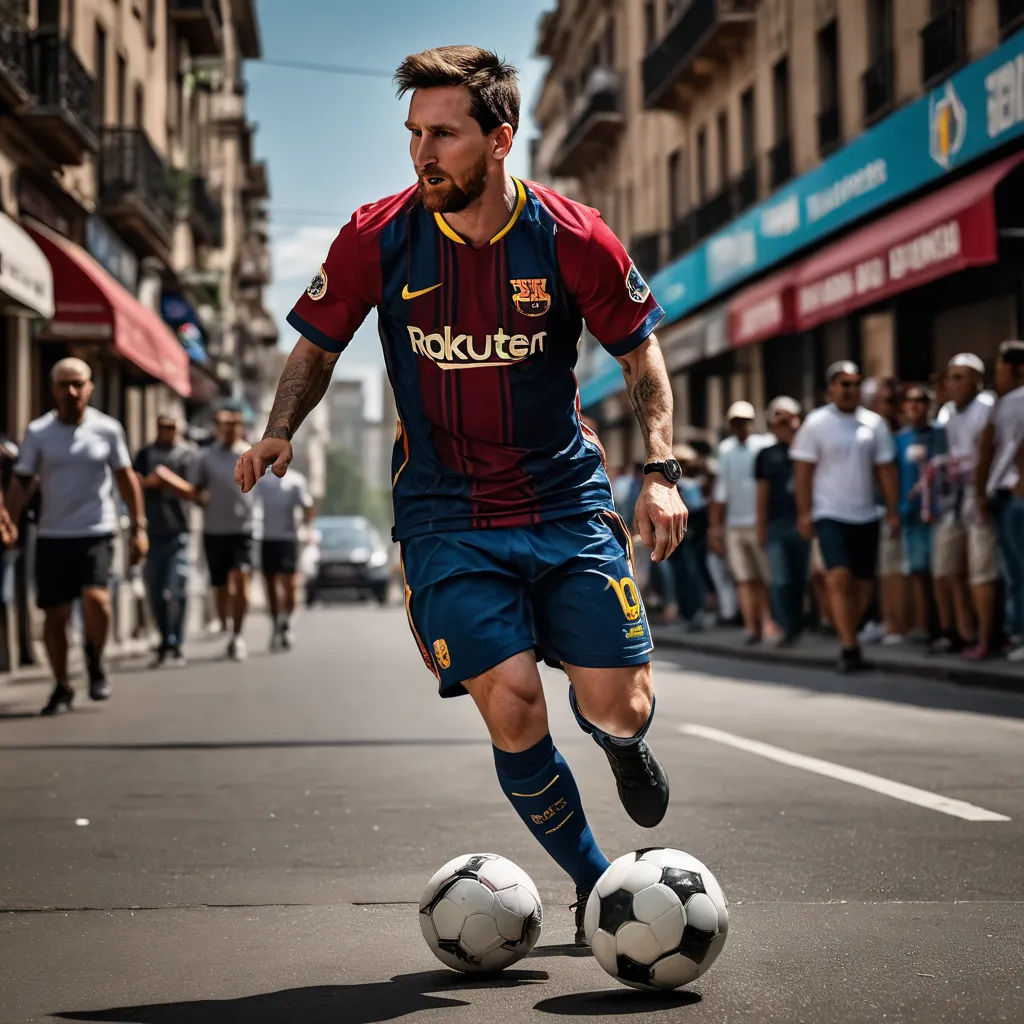 a man is kicking a soccer ball down the street while people watch from the sidewalk behind him and on the sidewalk, hyperrealism, a picture, Carles Delclaux Is, photoreal