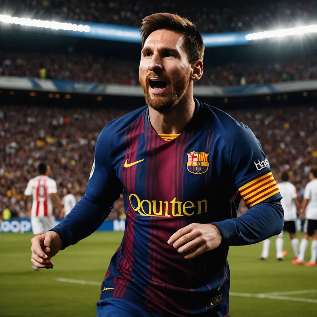 a man in a soccer uniform is running on a field with a crowd of people in the background and a stadium full of people, plasticien, a picture, Carles Delclaux Is, 4k uhd image