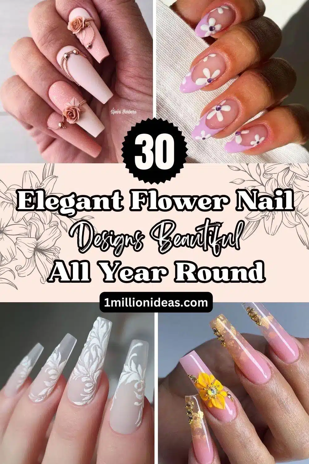 30 Elegant Flower Nail Designs Beautiful All Year Round - 191