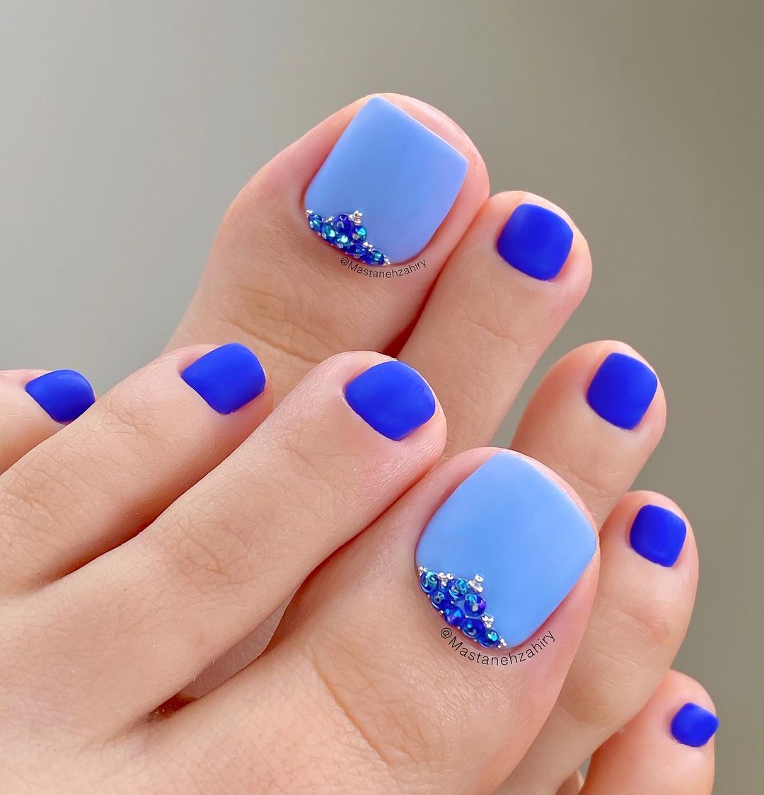 Blue Matte Pedicure with Light Blue Big Toe