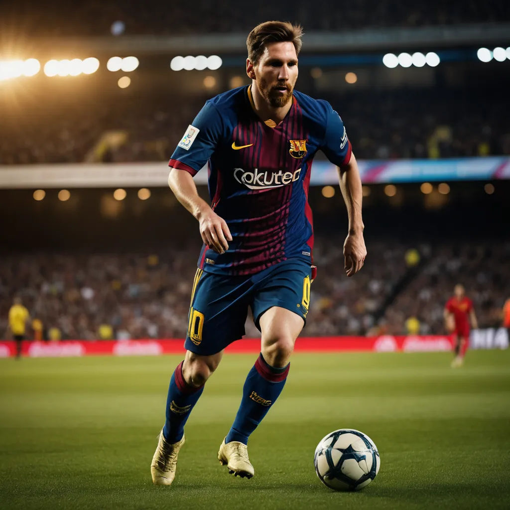 a man in a soccer uniform is running with a soccer ball in front of him on a field of a stadium, photorealism, computer graphics, Carles Delclaux Is, foto realistic
