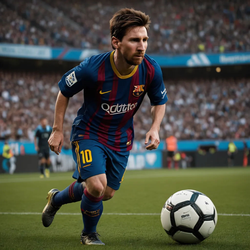 a man running with a soccer ball on a field in front of a crowd of people in a stadium, photorealism, a photorealistic painting, Carles Delclaux Is, foto realistic