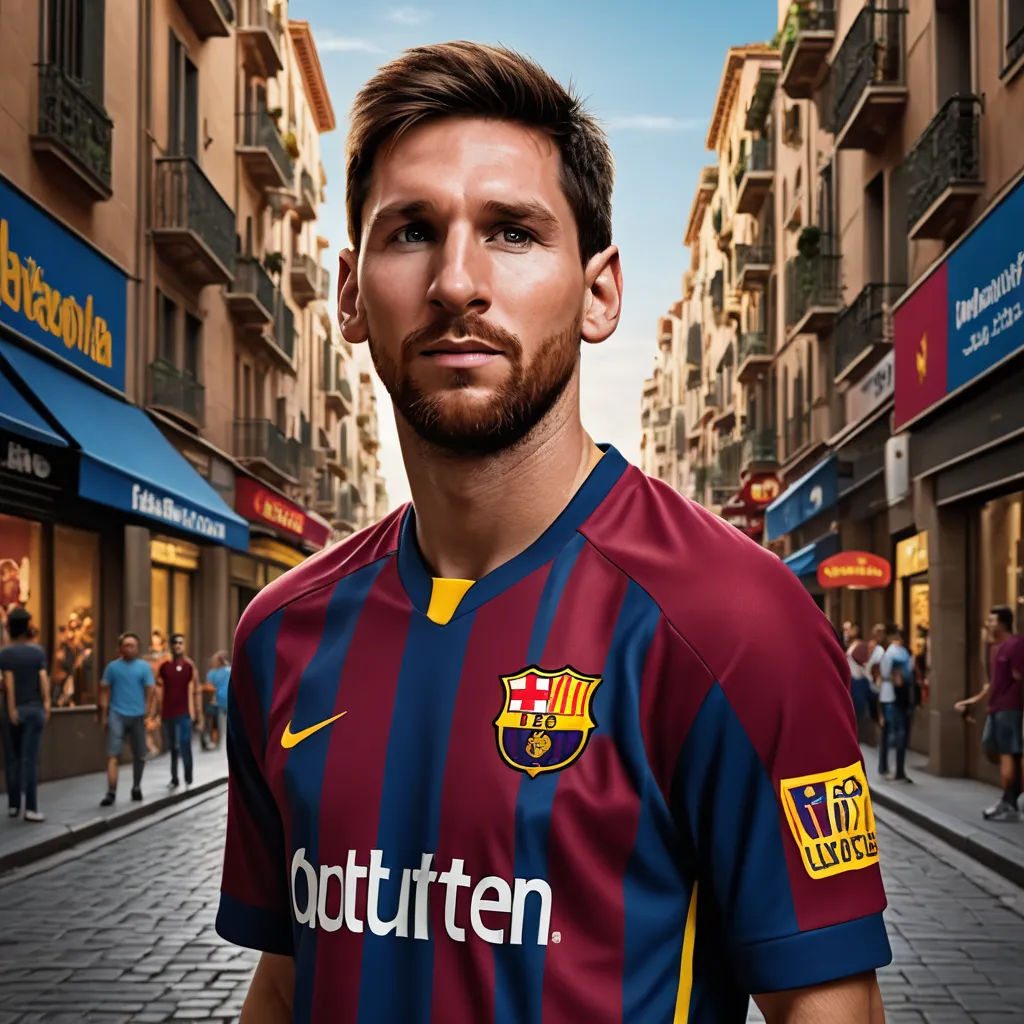 a man in a soccer uniform standing in a street in front of a building with a crowd of people, photorealism, a photorealistic painting, Carles Delclaux Is, photoreal