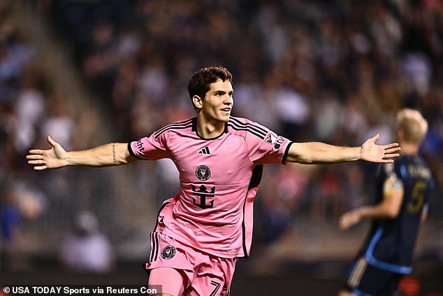 Leo Afonso wheels away in celebration after sealing a stoppage-time winner for Inter Miami