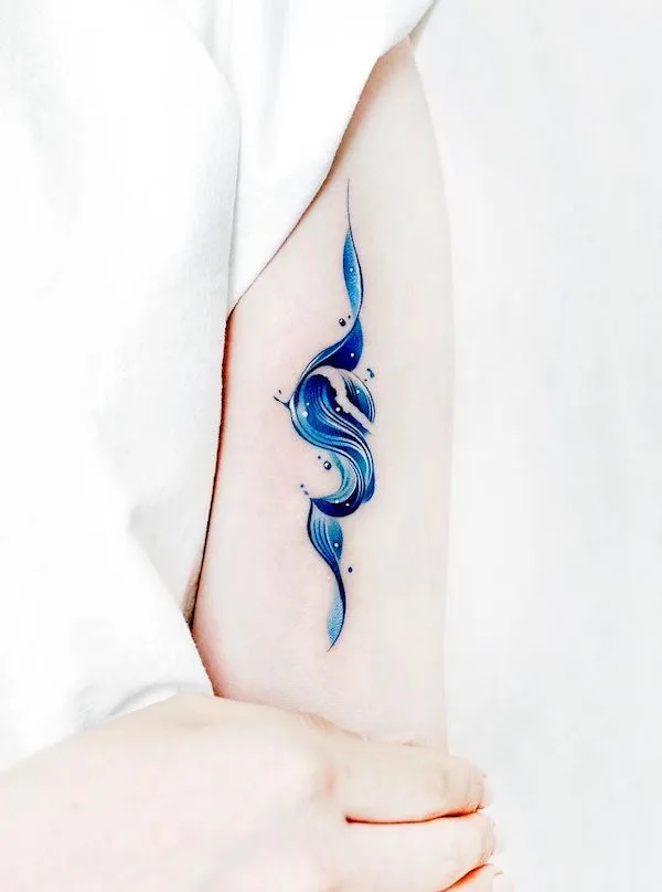 Stunning water upper arm tattoo by @foret_tattoo