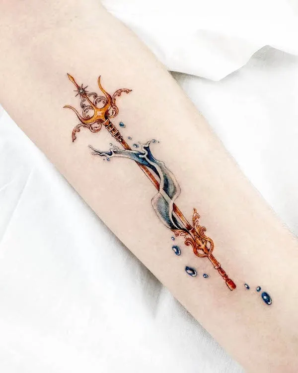 Sword and water tattoo by @pobitattooo