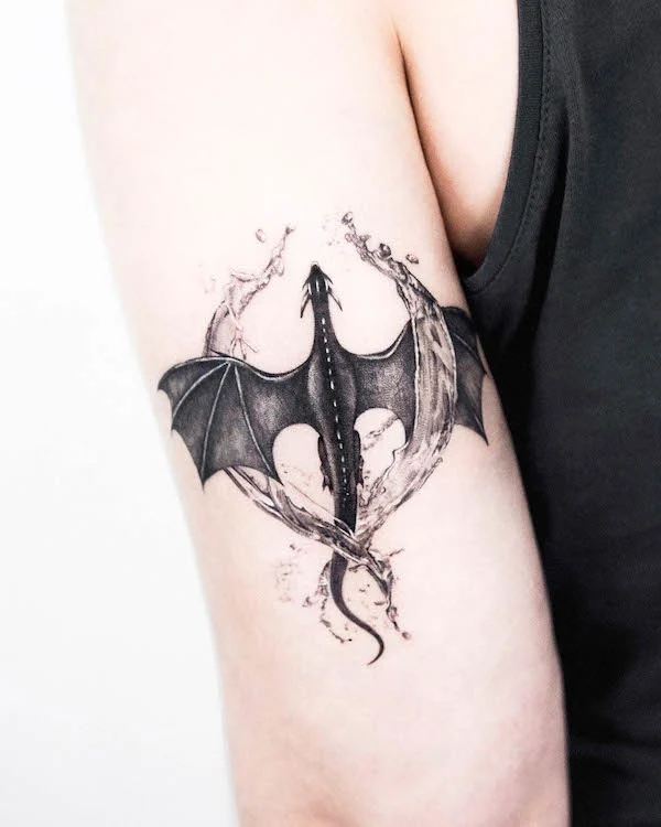 Water and dragon tattoo by @oble_tattoo