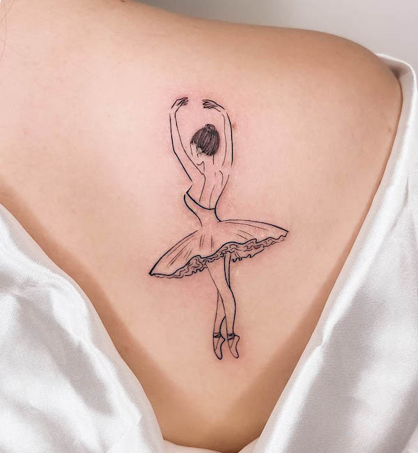 Beautiful fine line ballet dancer tattoo by @studioandersonperosa