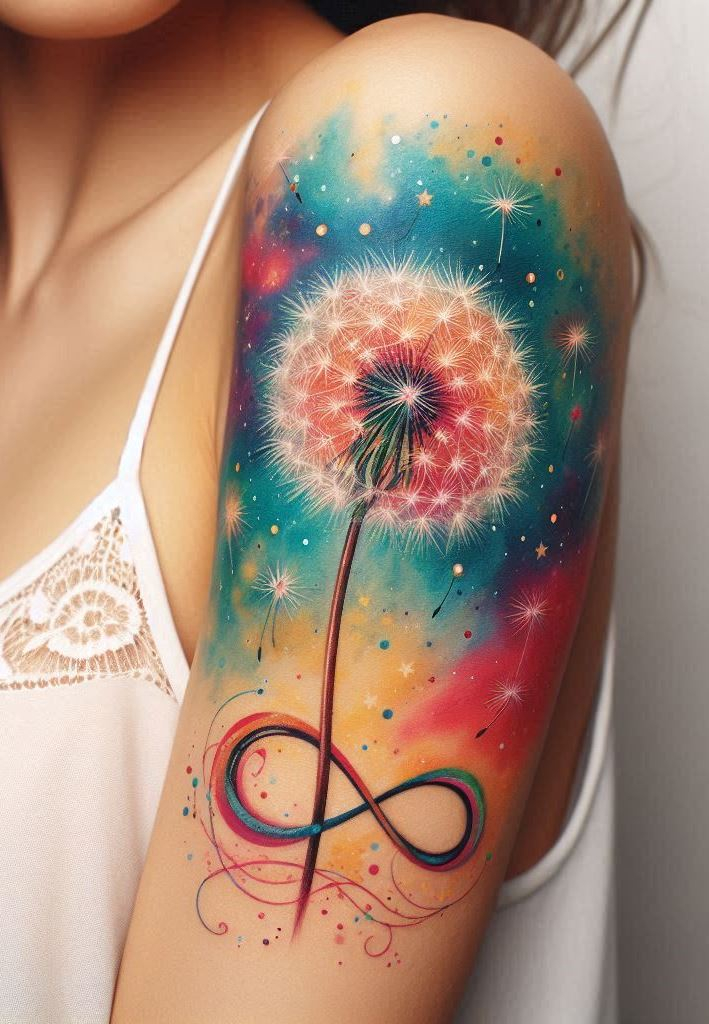 Ink your arm with a dandelion’s flight—a promise of endless beginnings.