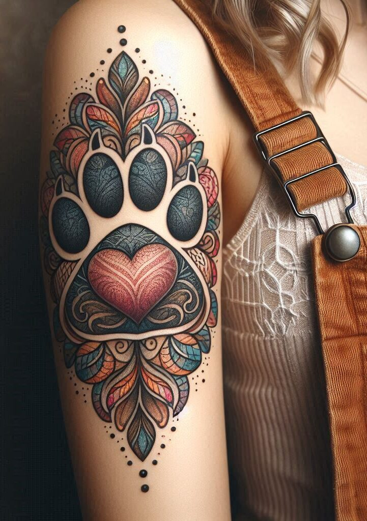 A tattoo for the wild at heart, this design intertwines the primal paw with the universal symbol of love, because sometimes love is a little wild.