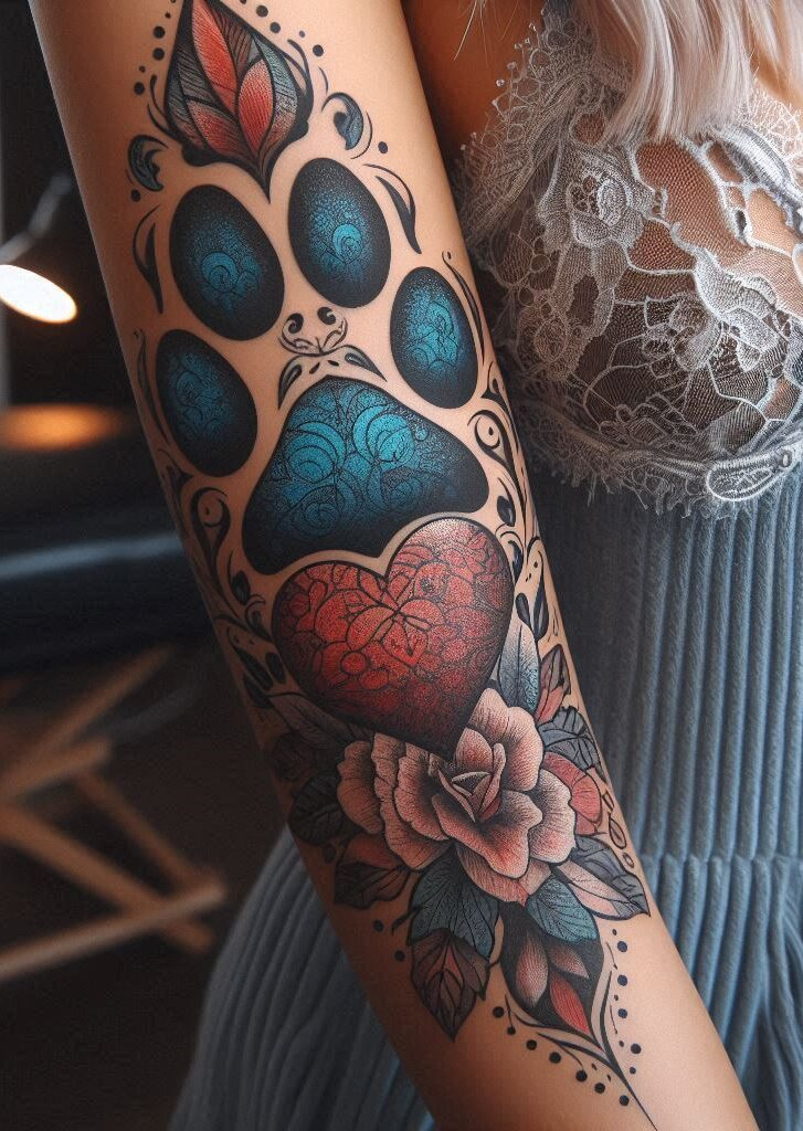 Carry a piece of your furry friend with you, right on your arm. This paw print and heart tattoo is a cuddle that never fades.