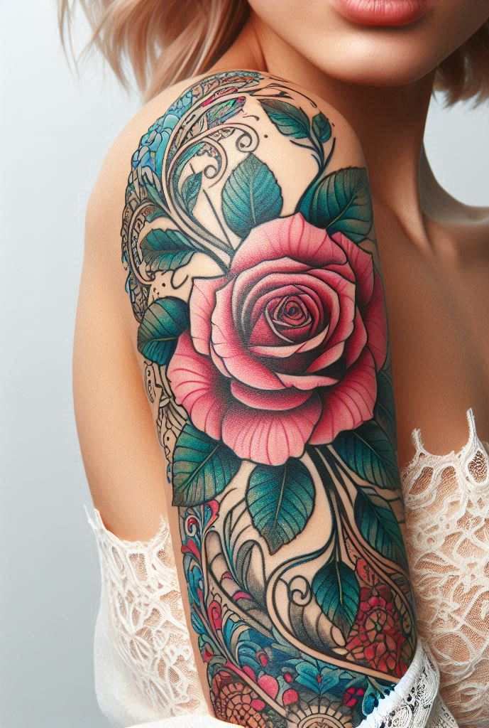 Ink your passion with a lace-draped rose. The intricate patterns evoke both femininity and mystery, making this tattoo a captivating choice.