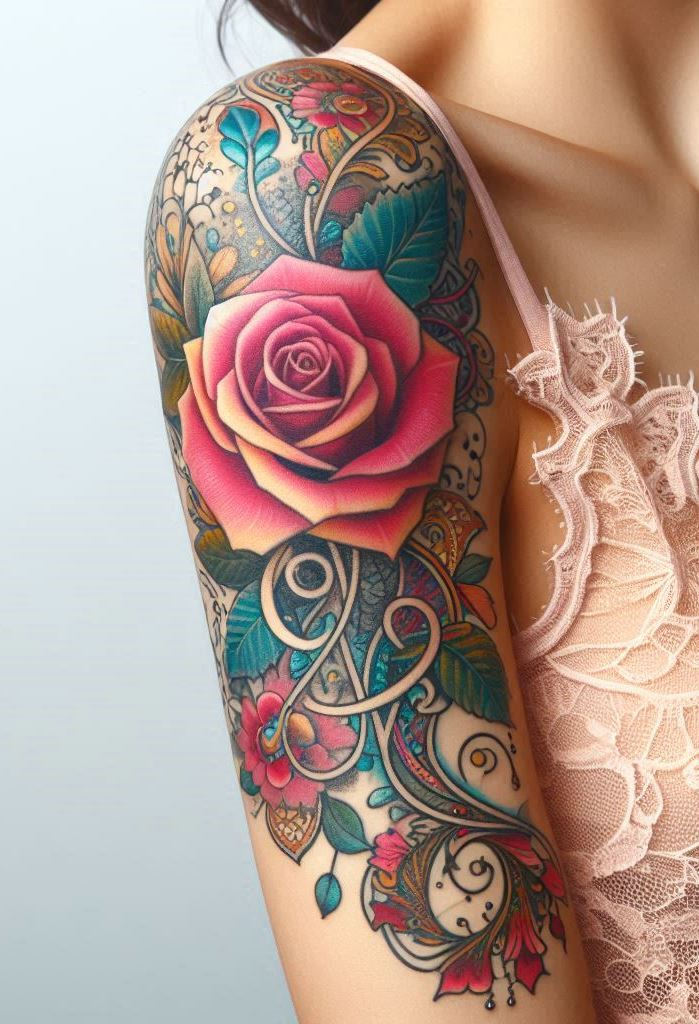 Channel vintage romance with a lace-bordered rose inked on your arm. It’s like wearing a secret love letter.