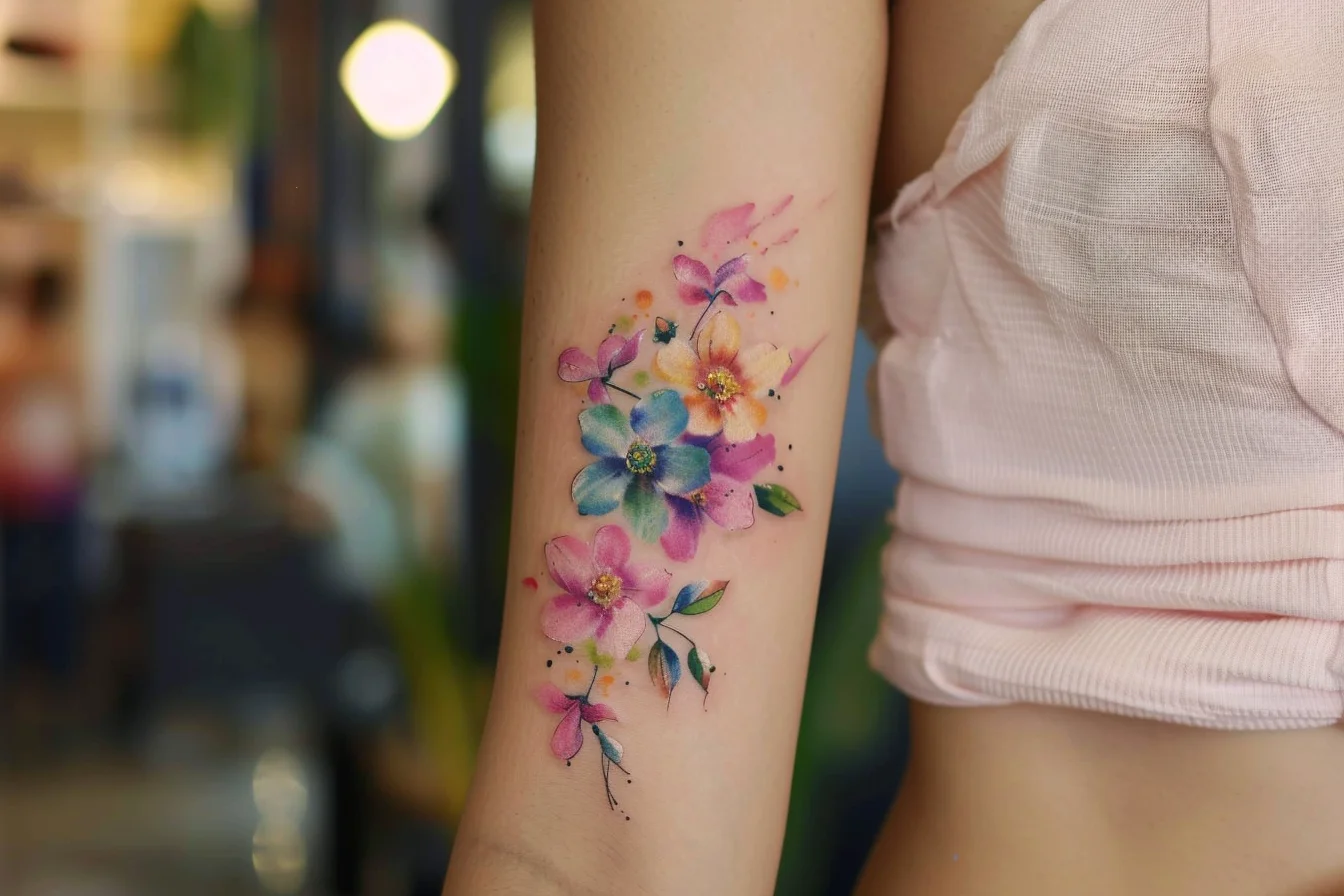 21 Feminine Floral Color Tattoos That Look Beautiful