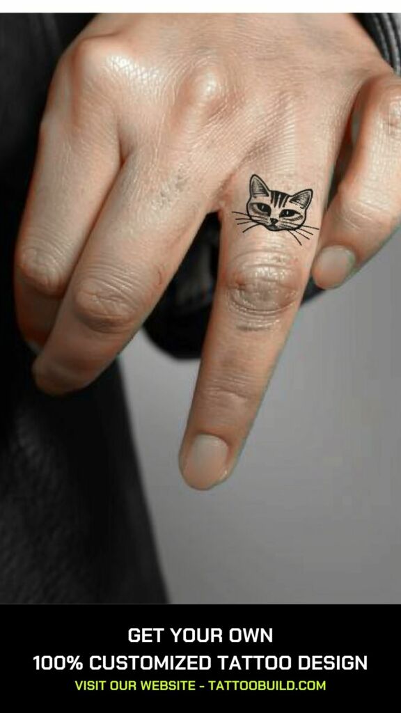 cute cat face tattoo on the finger