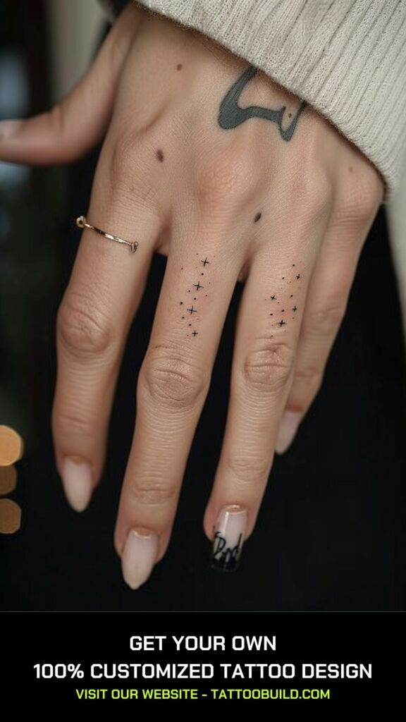 dots and stars tattoo on the finger