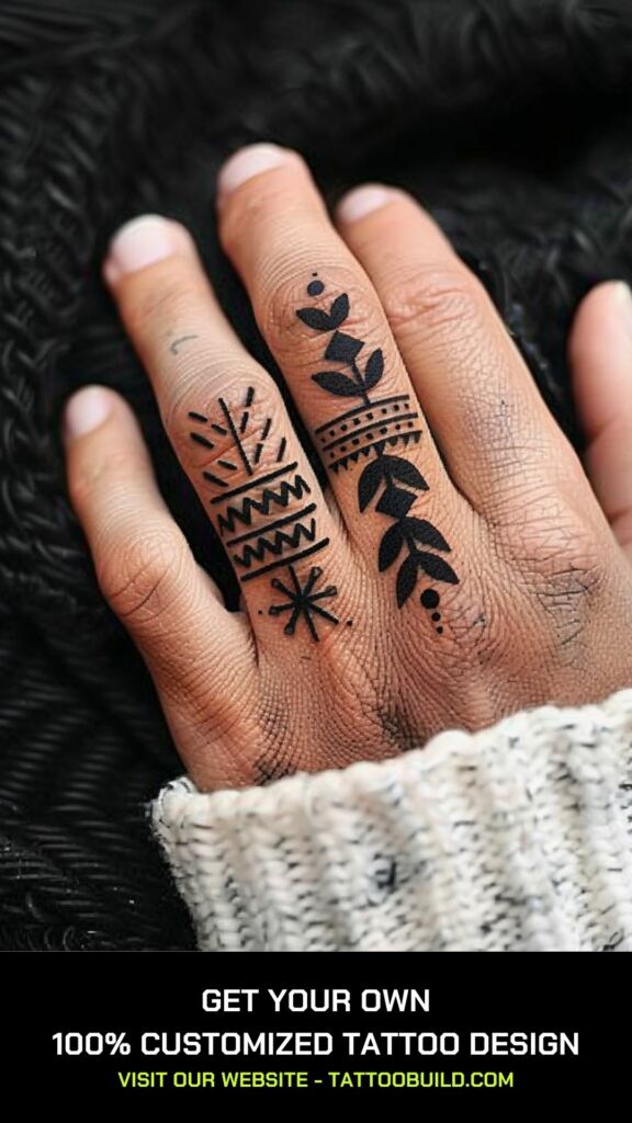 tribal pattern finger tattoo for men