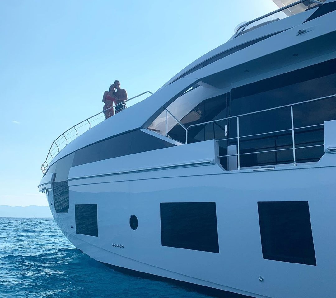 Ronaldo and Georgina share a romantic moment on board their yacht