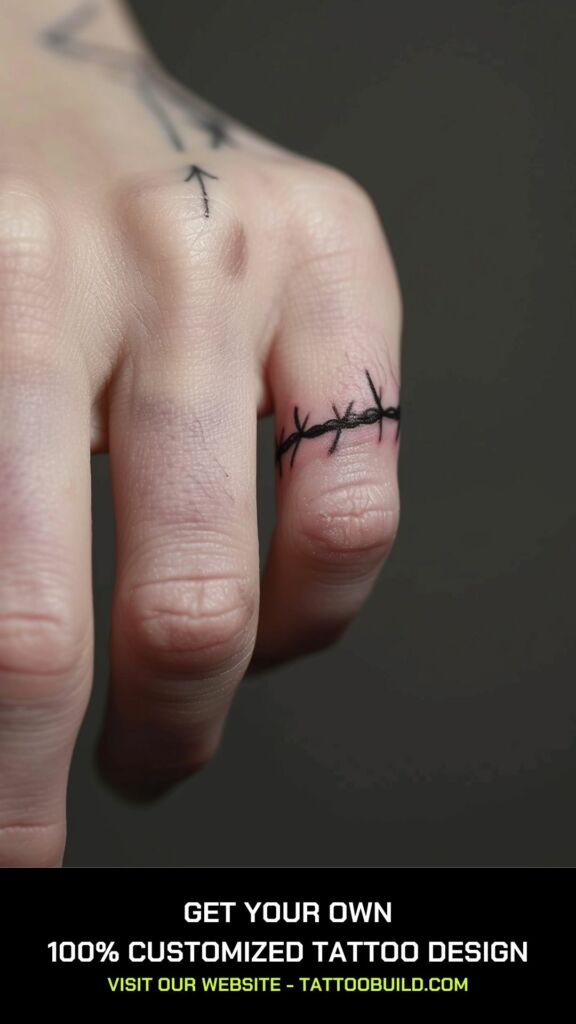 barbed wire finger tattoo