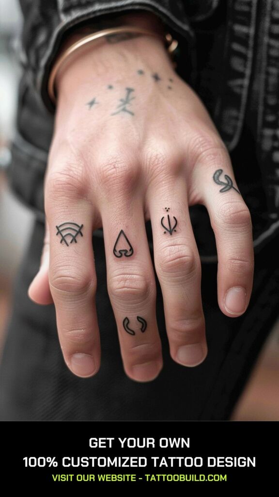 tiny symbols tattoo on the finger