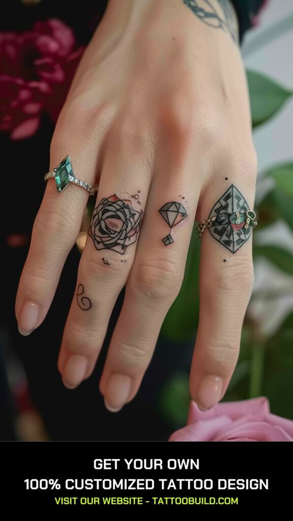 gemstone finger tattoo