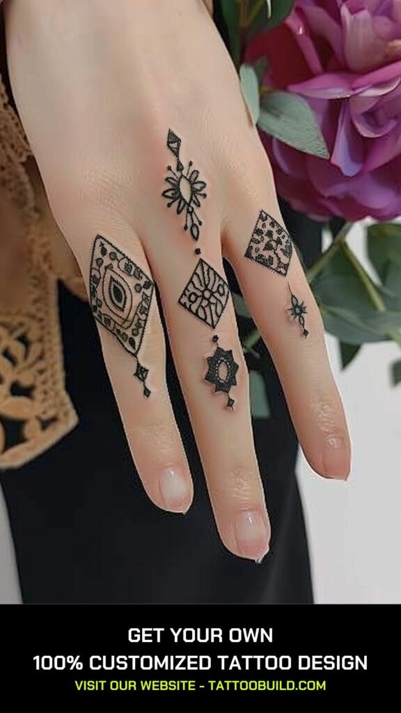 gemstone finger tattoo