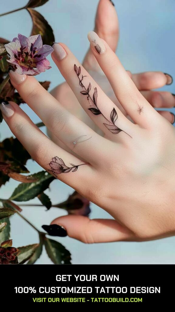 cool floral tattoo on the finger