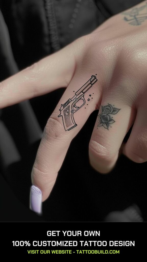 tiny gun finger tattoo