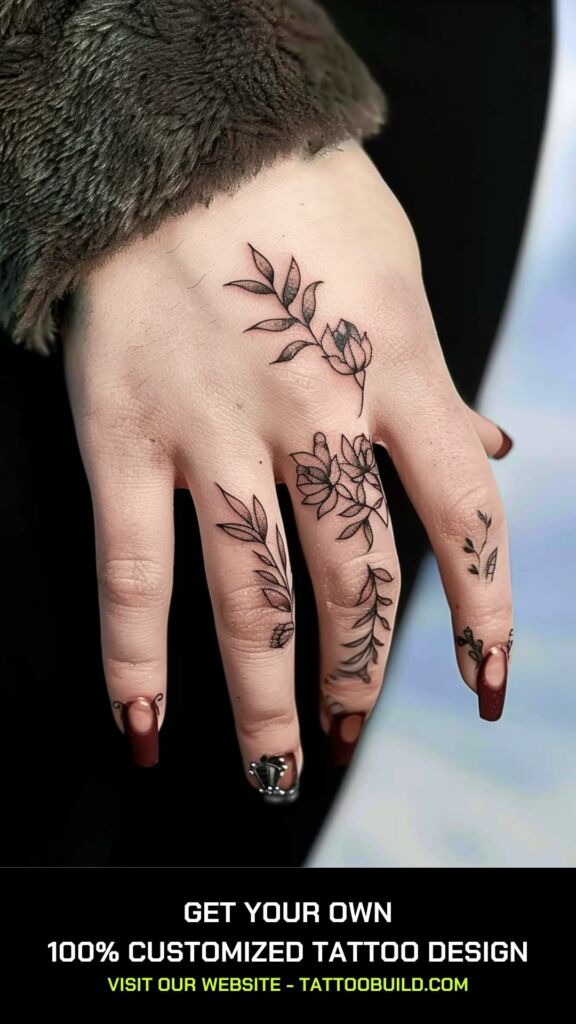 cool floral tattoo on the finger