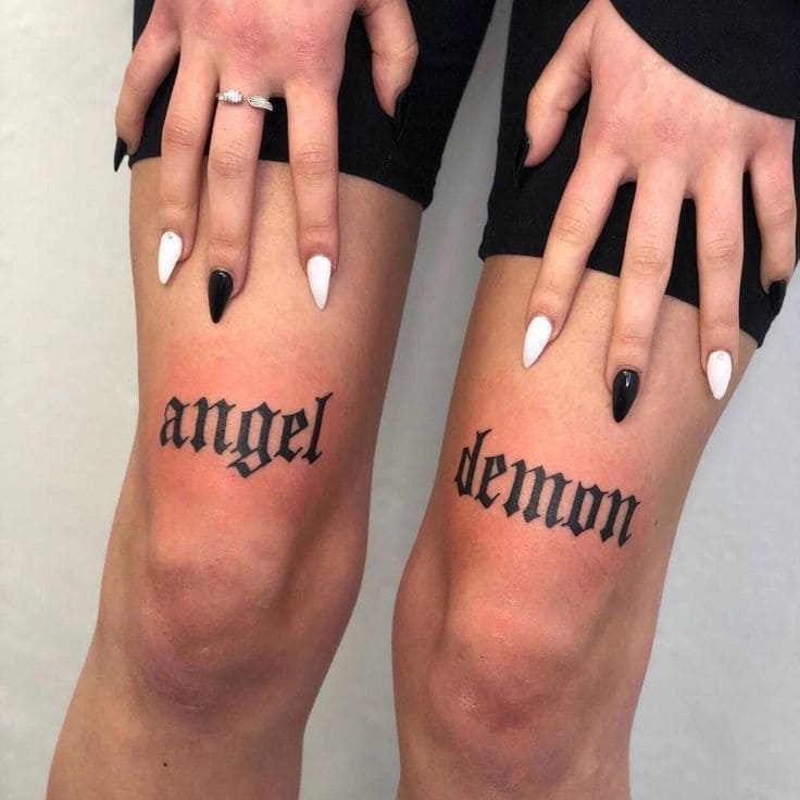 Lettering Woman Leg Tattoos 4