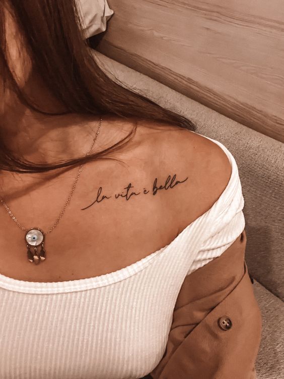 Minimalist Quoted Collarbone Tattoos