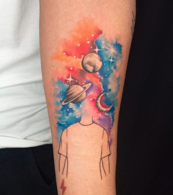 Watercolor Tattoo - universe in someone's mind