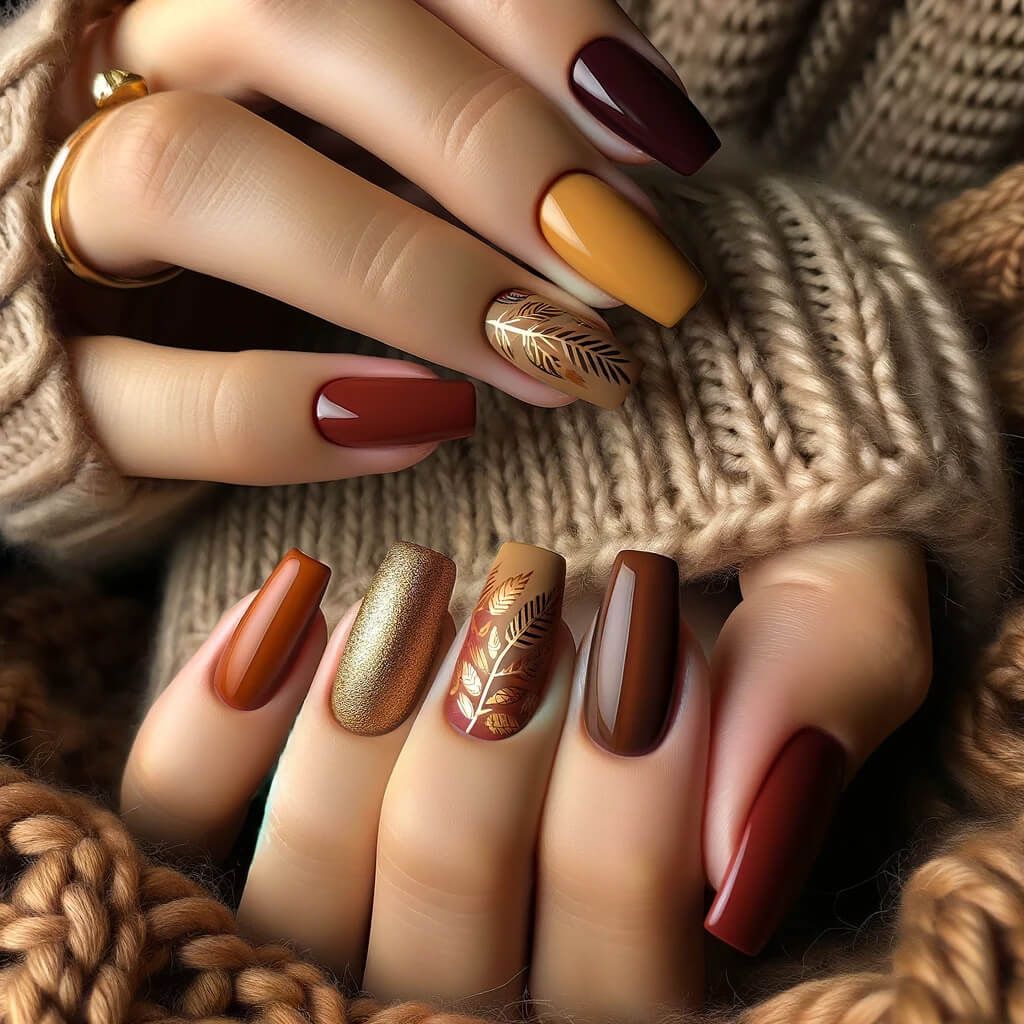 Shining Autumn Nails – Orange, Glitter, Gold, and Bronze Styles - CozyLifeJournal