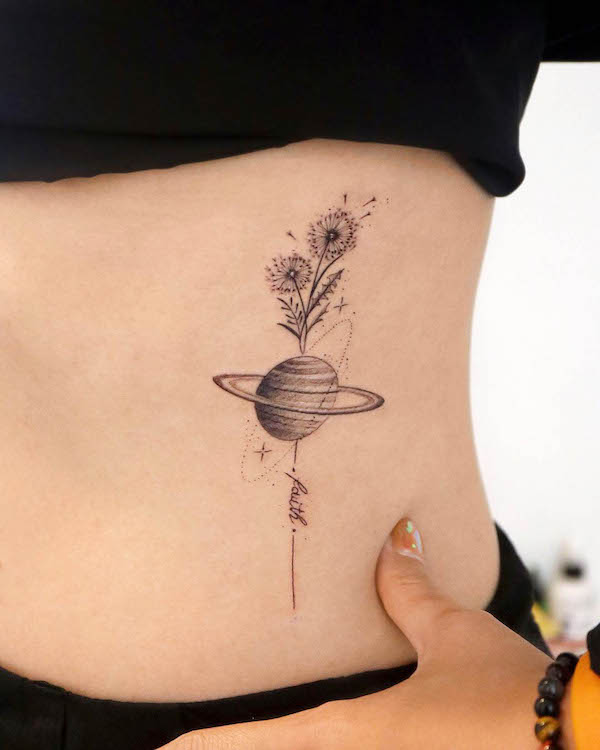 Planet and dandelion tattoo by @tattooist_giho_