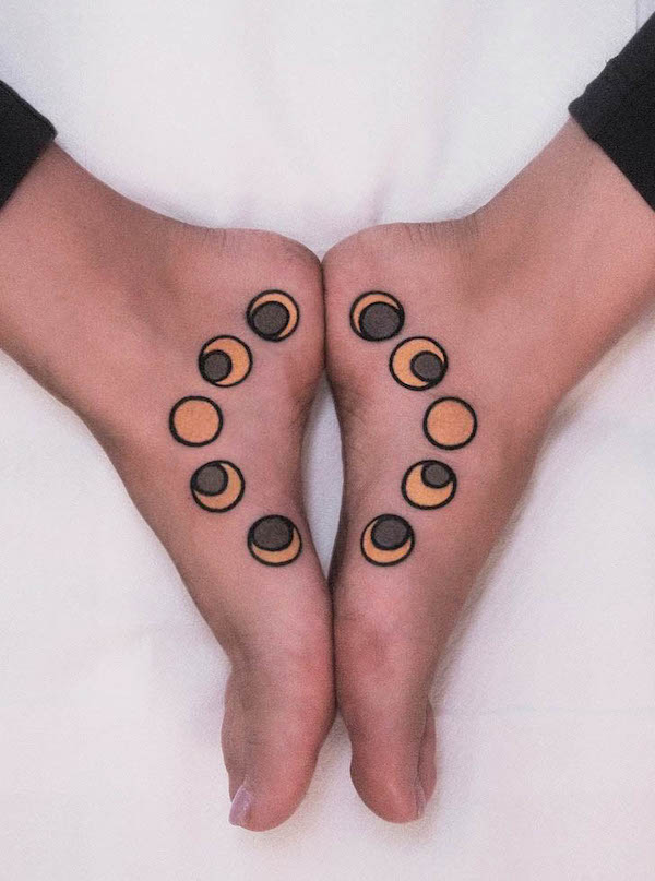 Moon phase foot tattoos by @flowersforyourhead