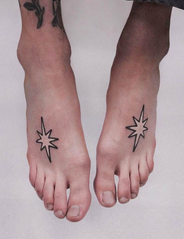 Splash matching foot tattoos by @flowersforyourhead